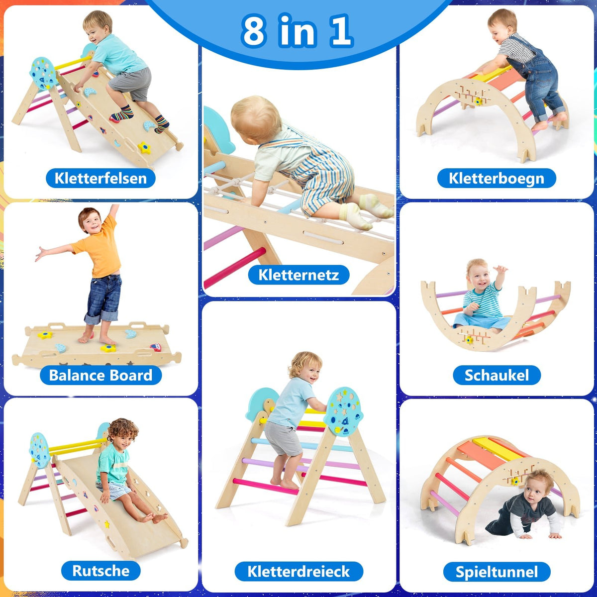 Montessori 9-i-1 klätterset med rutschkana och ramp