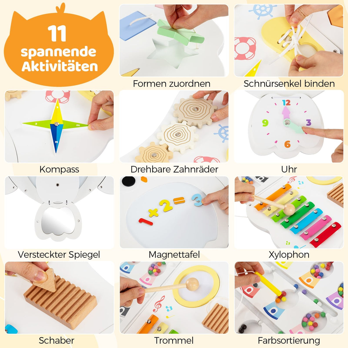 Montessori Aktivitetsbräde Väggleksak – 11-i-1 Aktivitetscenter