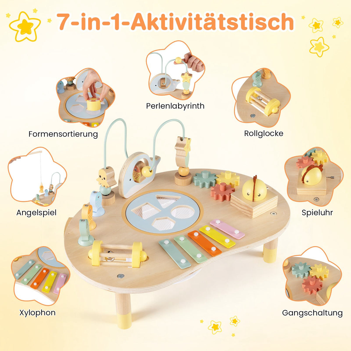 Montessori-aktivitetsbord för småbarn, 7-i-1 träleksak