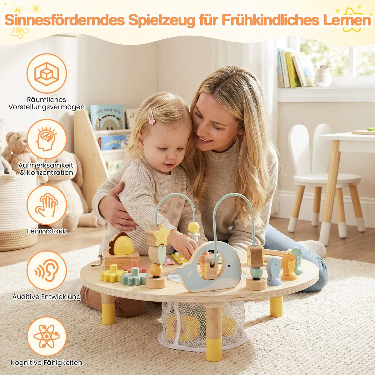 Montessori-aktivitetsbord för småbarn, 7-i-1 träleksak