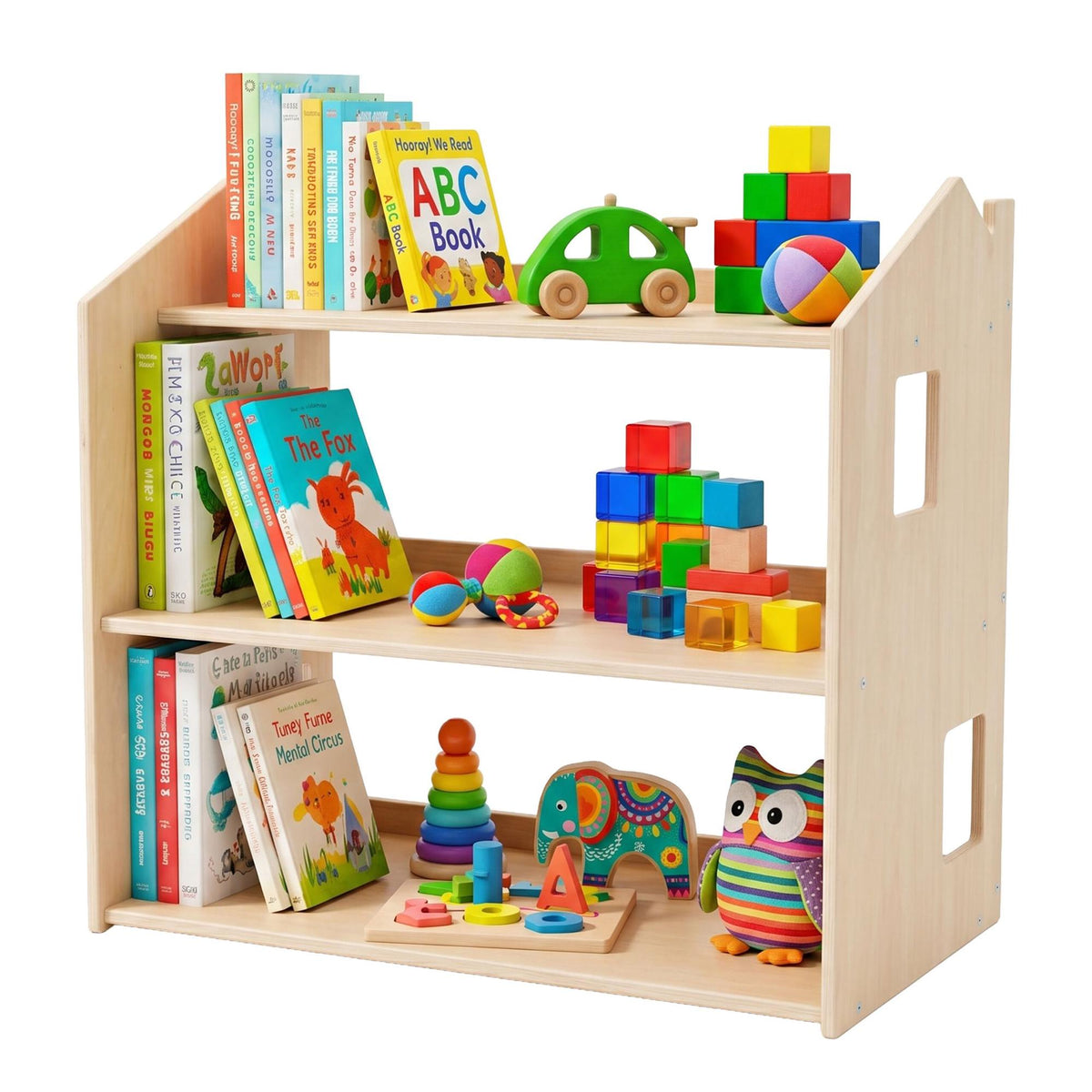 Montessori barnbokhylla, husformad hylla