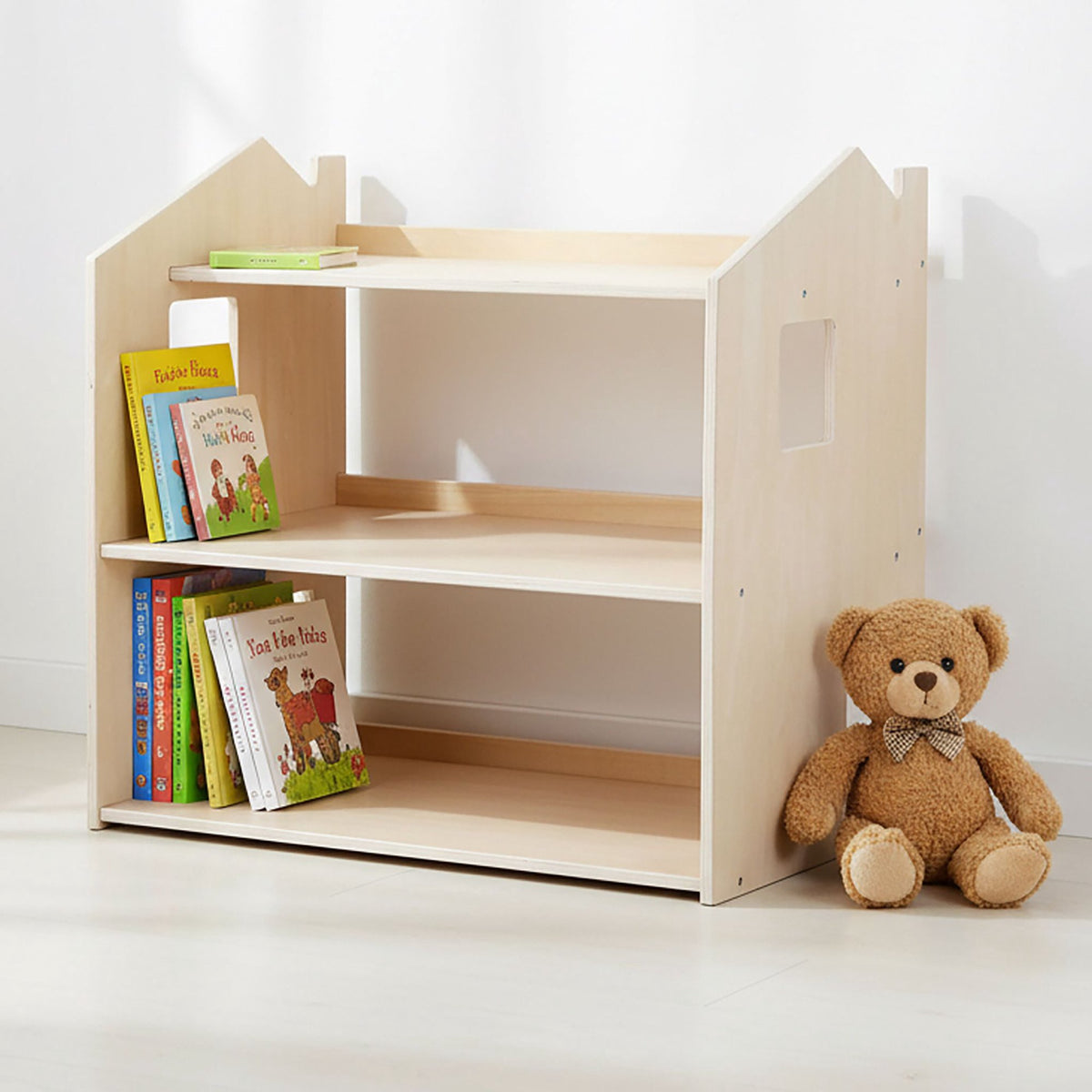 Montessori barnbokhylla, husformad hylla