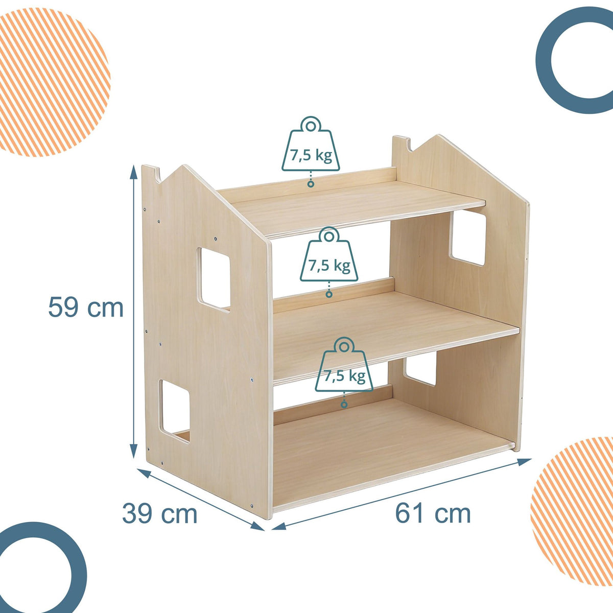 Montessori barnbokhylla, husformad hylla