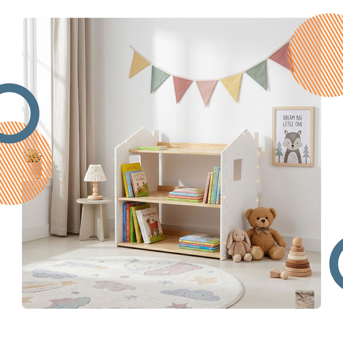 Montessori barnbokhylla, husformad hylla, MDF