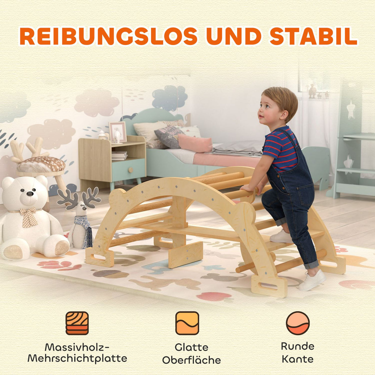 Montessori inomhusklätterbåge, 2-i-1 trägunga, 110x52x45 cm