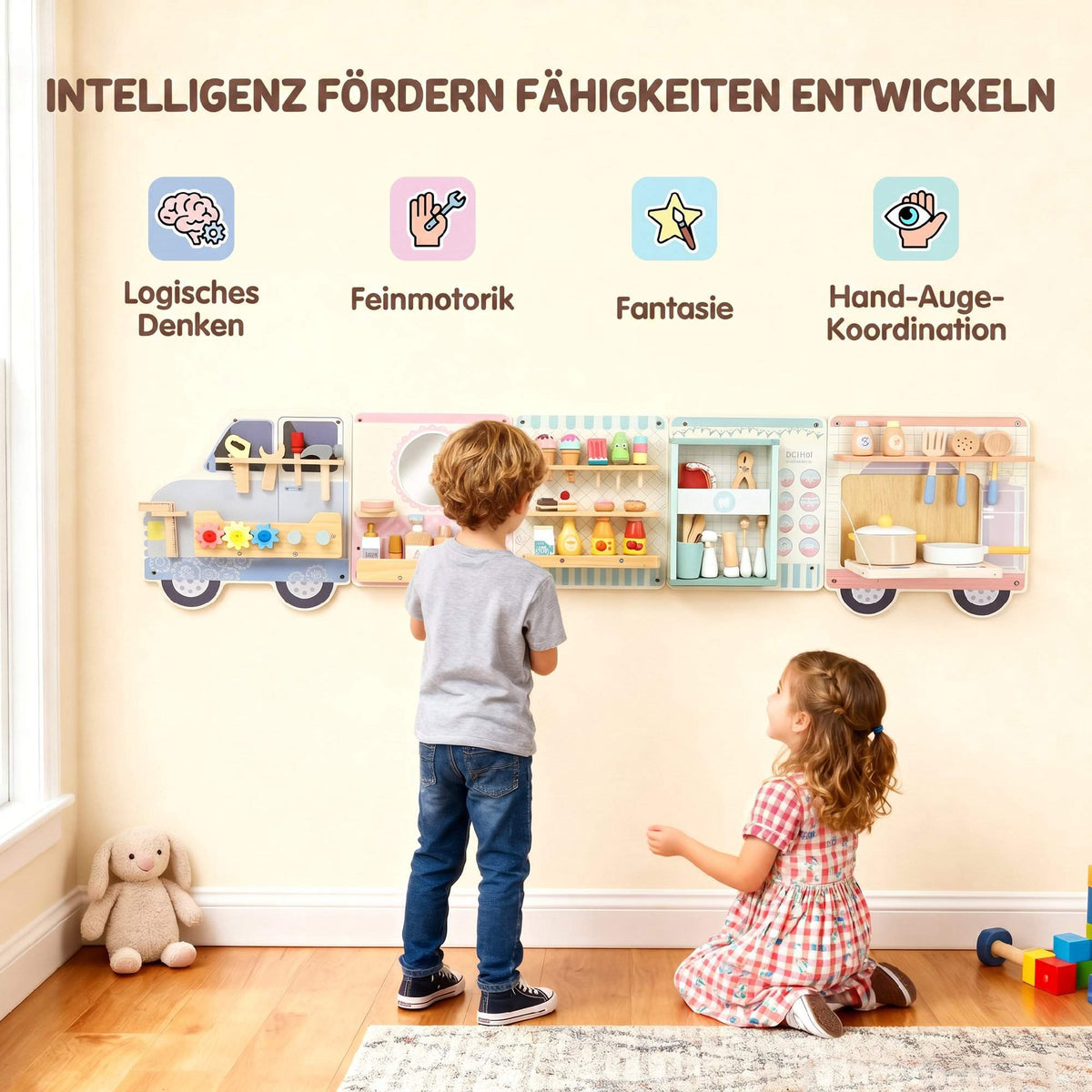 Montessori lastbilsvägg, aktivitetstavla, 163,8 cm, ålder 3+