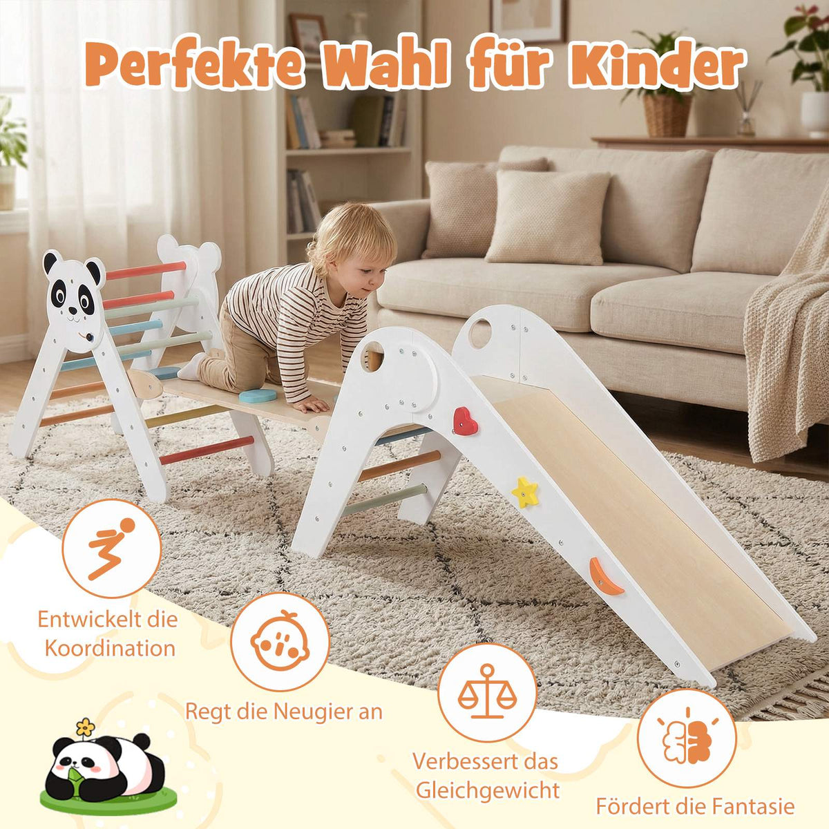 Montessori träklättringsset med pandadesign