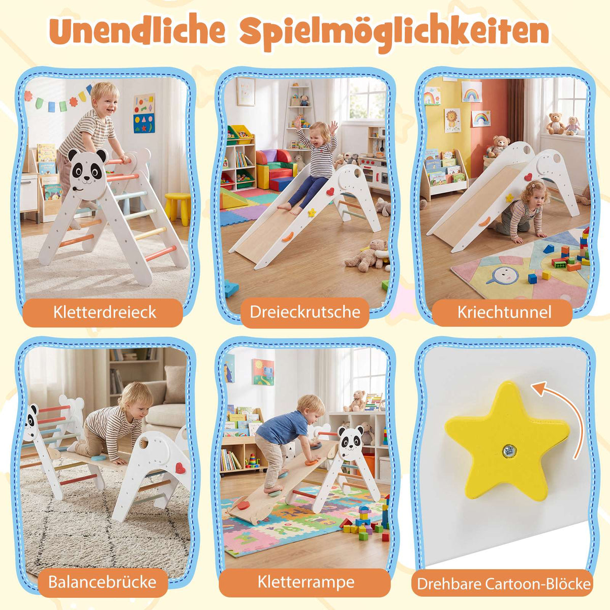 Montessori träklättringsset med pandadesign