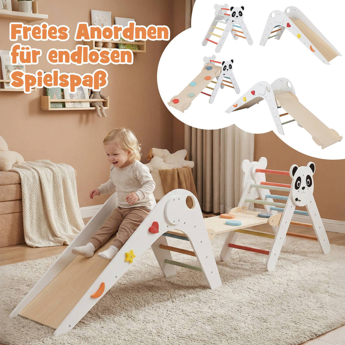 Montessori träklättringsset med pandadesign