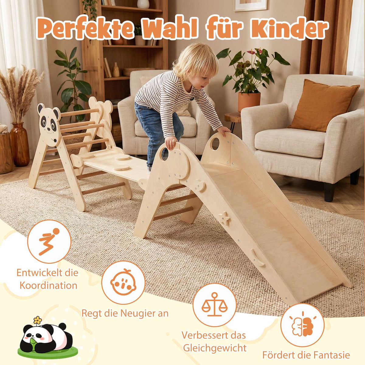 Montessori träklättringsset med pandadesign