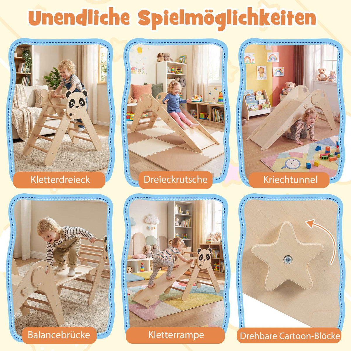 Montessori träklättringsset med pandadesign