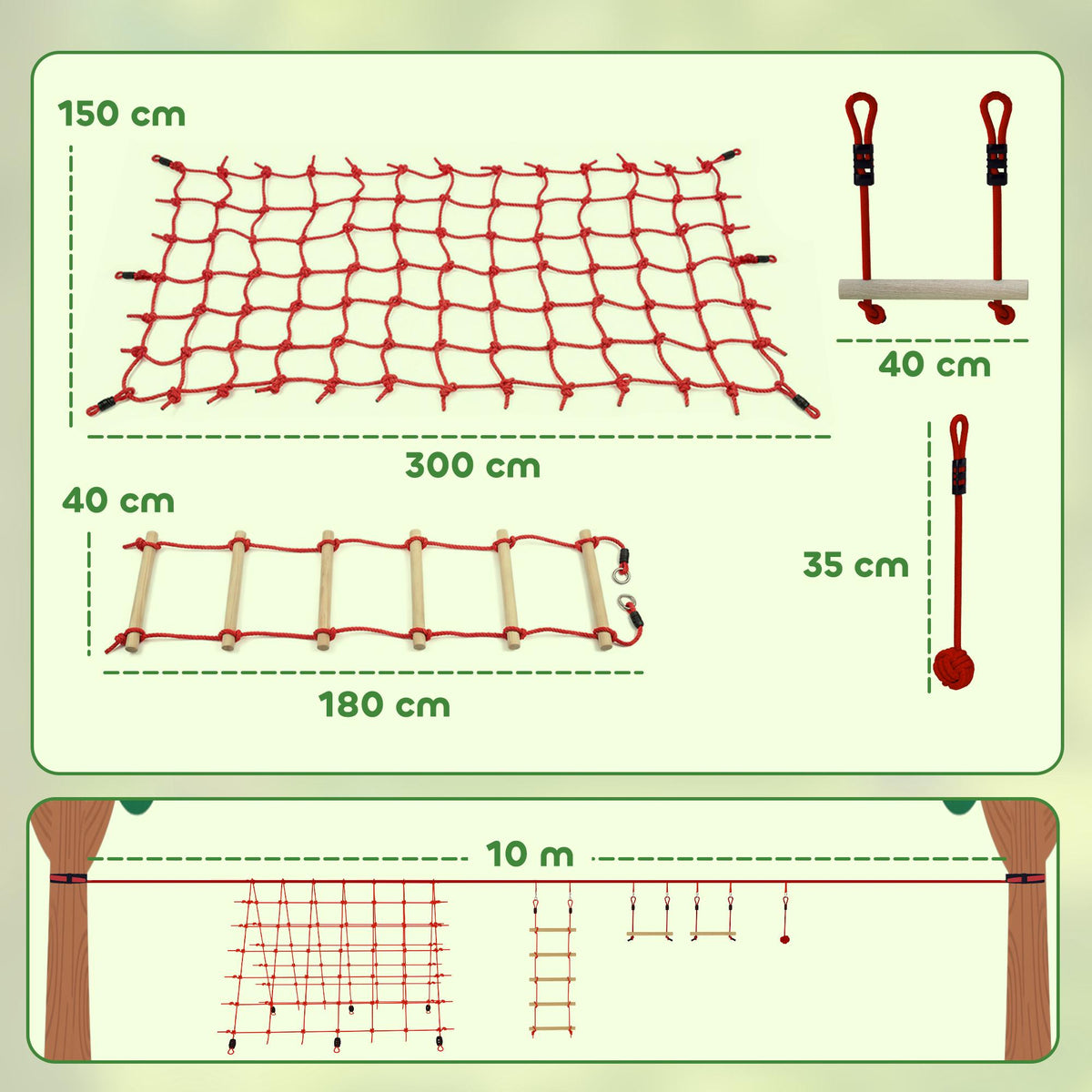 Ninja Slackline-set för barn, 150x300 cm klätternät