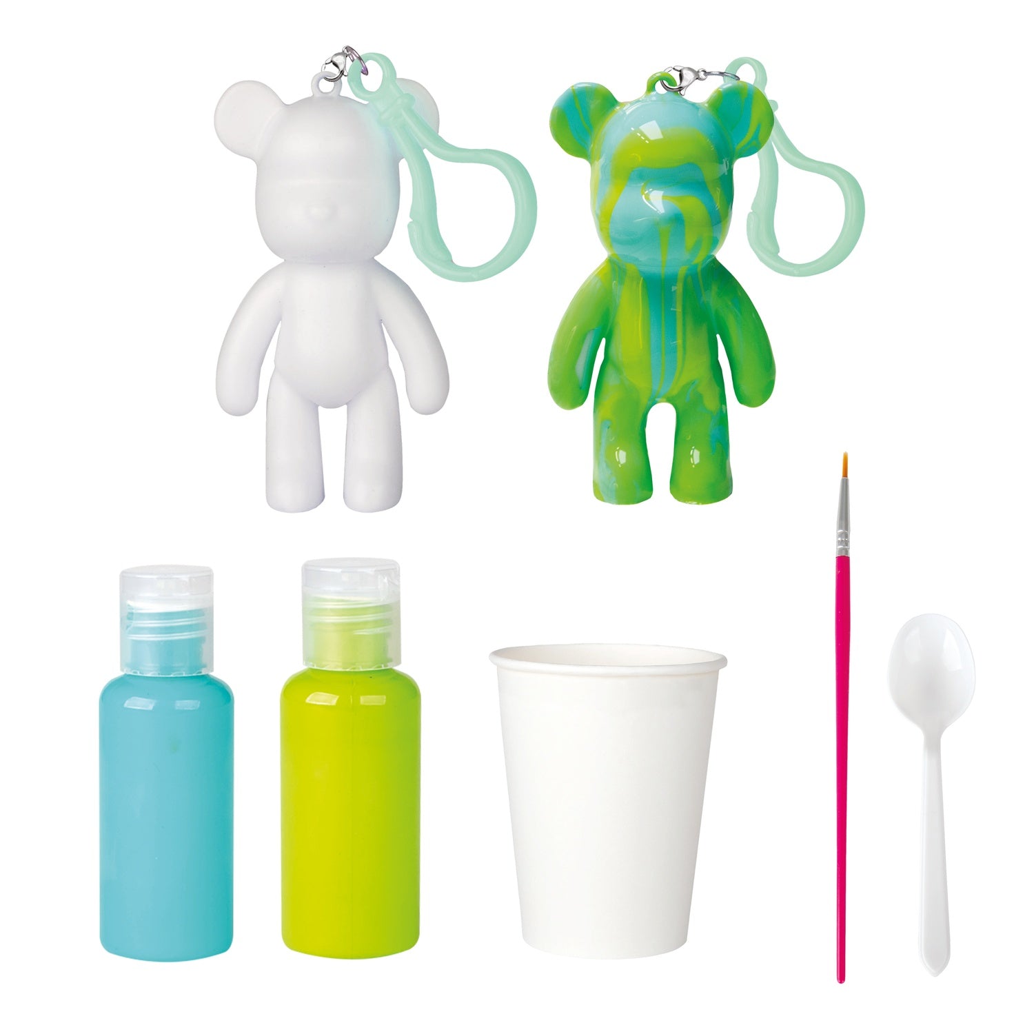 Nyckelringssats i marmor, björnformad, 6 delar, inkluderar färger