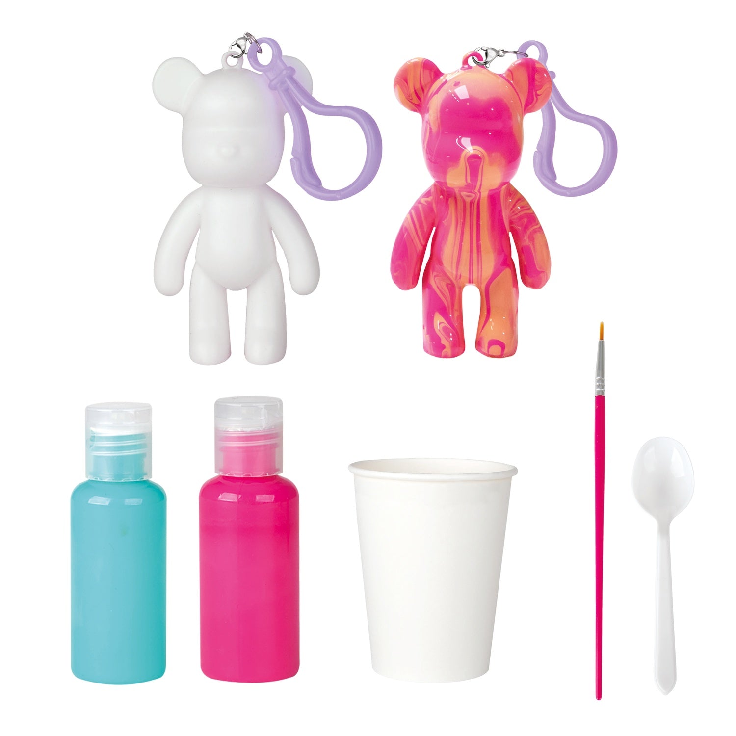 Nyckelringssats i marmor, björnformad, 6 delar, inkluderar färger