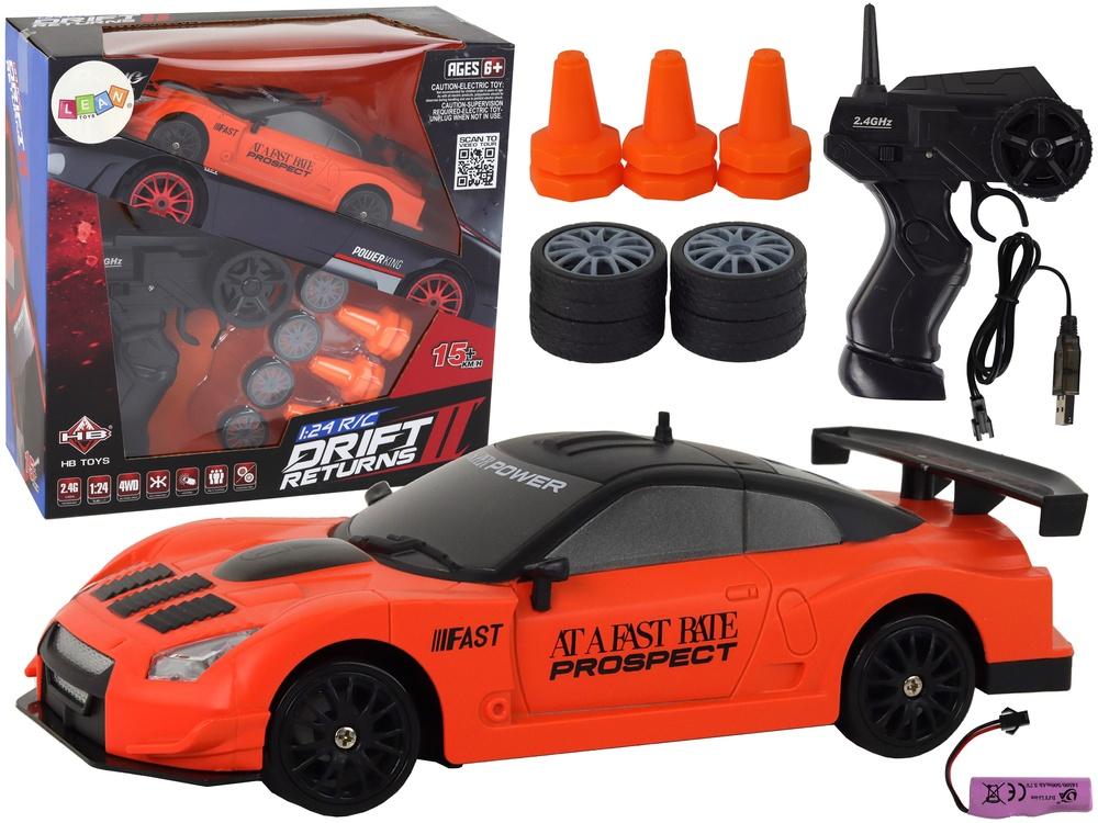 Orange R/C sportbil 1:24 med utbytbara hjul