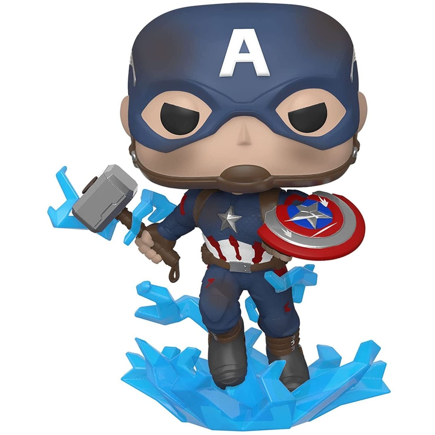 POP-figur Marvel Avengers Endgame Captain America med knækket skjold og Mjölnir