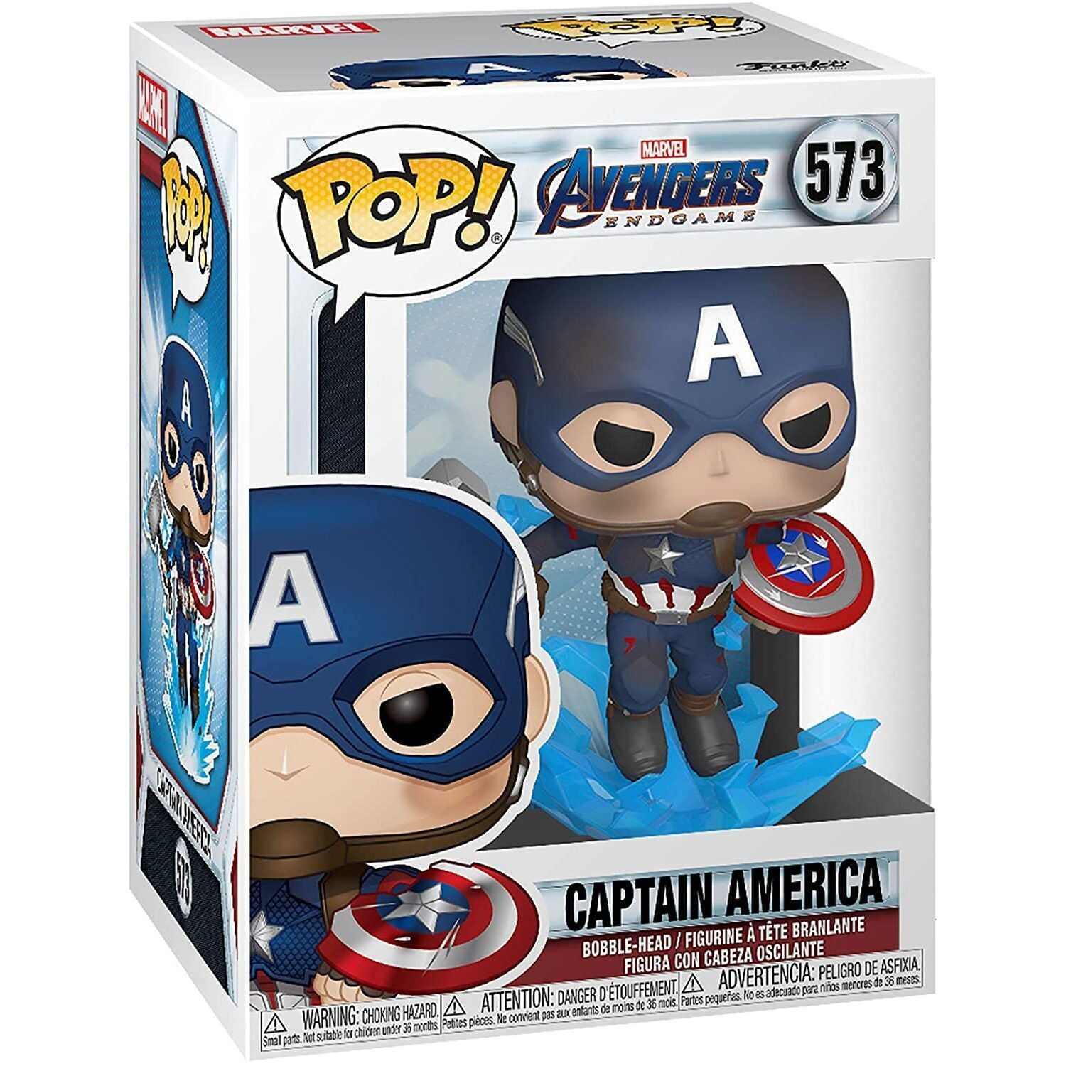 POP-figur Marvel Avengers Endgame Captain America med knækket skjold og Mjölnir