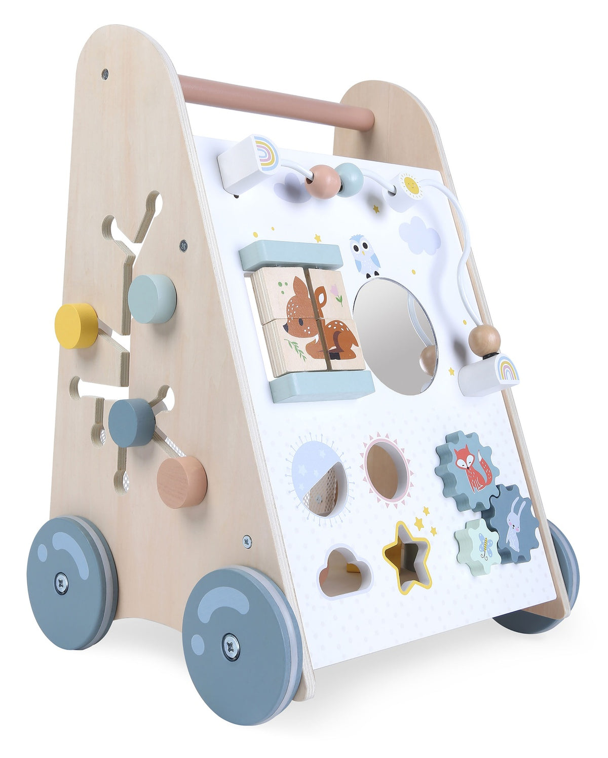 Pedagogisk rullator i trä med rörliga element, ECOTOYS