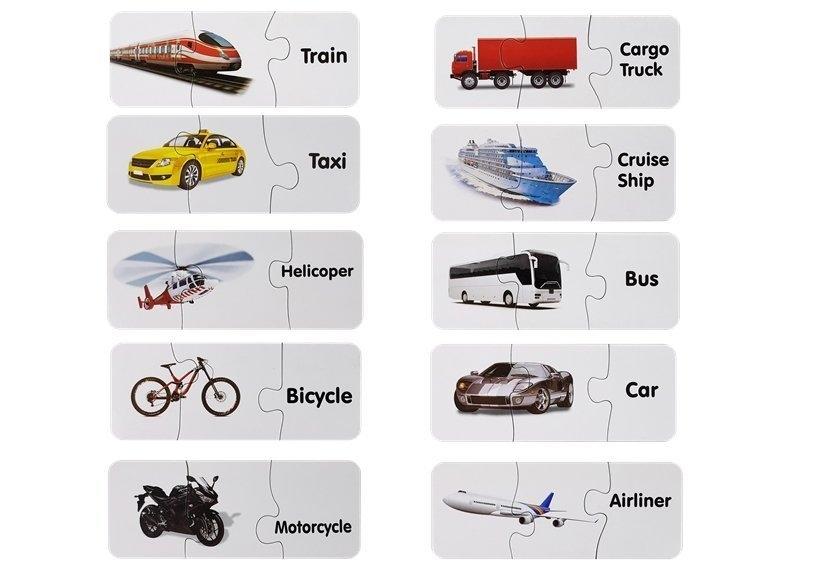 Pedagogiskt transportpussel: Lär dig engelska med 10 anslutningar