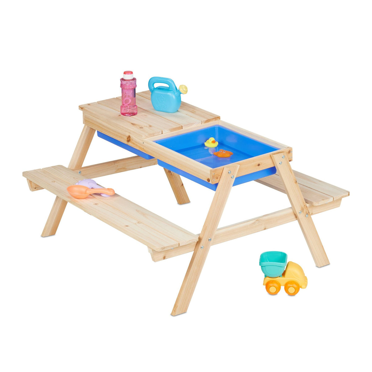 Picknickbänk för barn med vatten- och sandlekbord