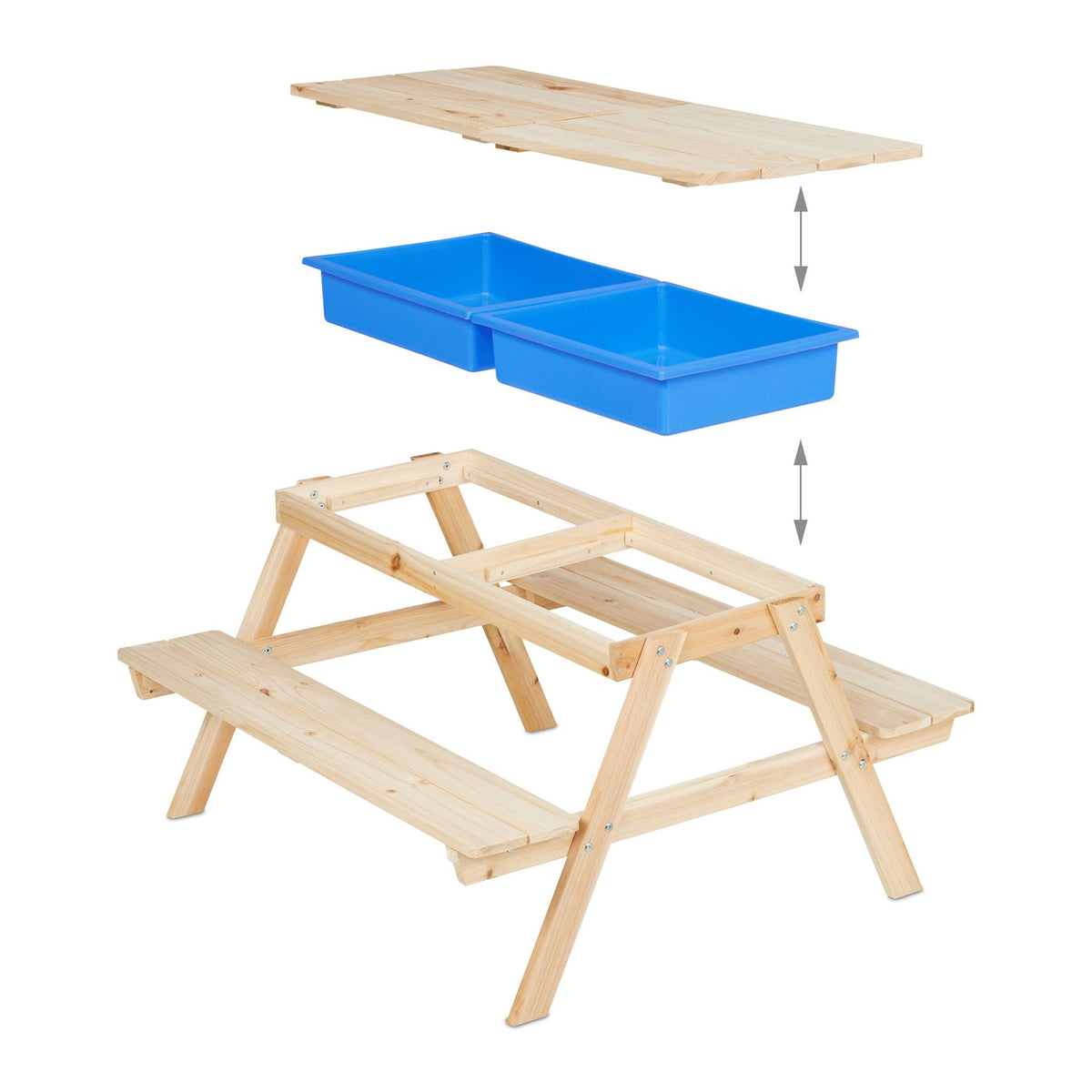 Picknickbänk för barn med vatten- och sandlekbord