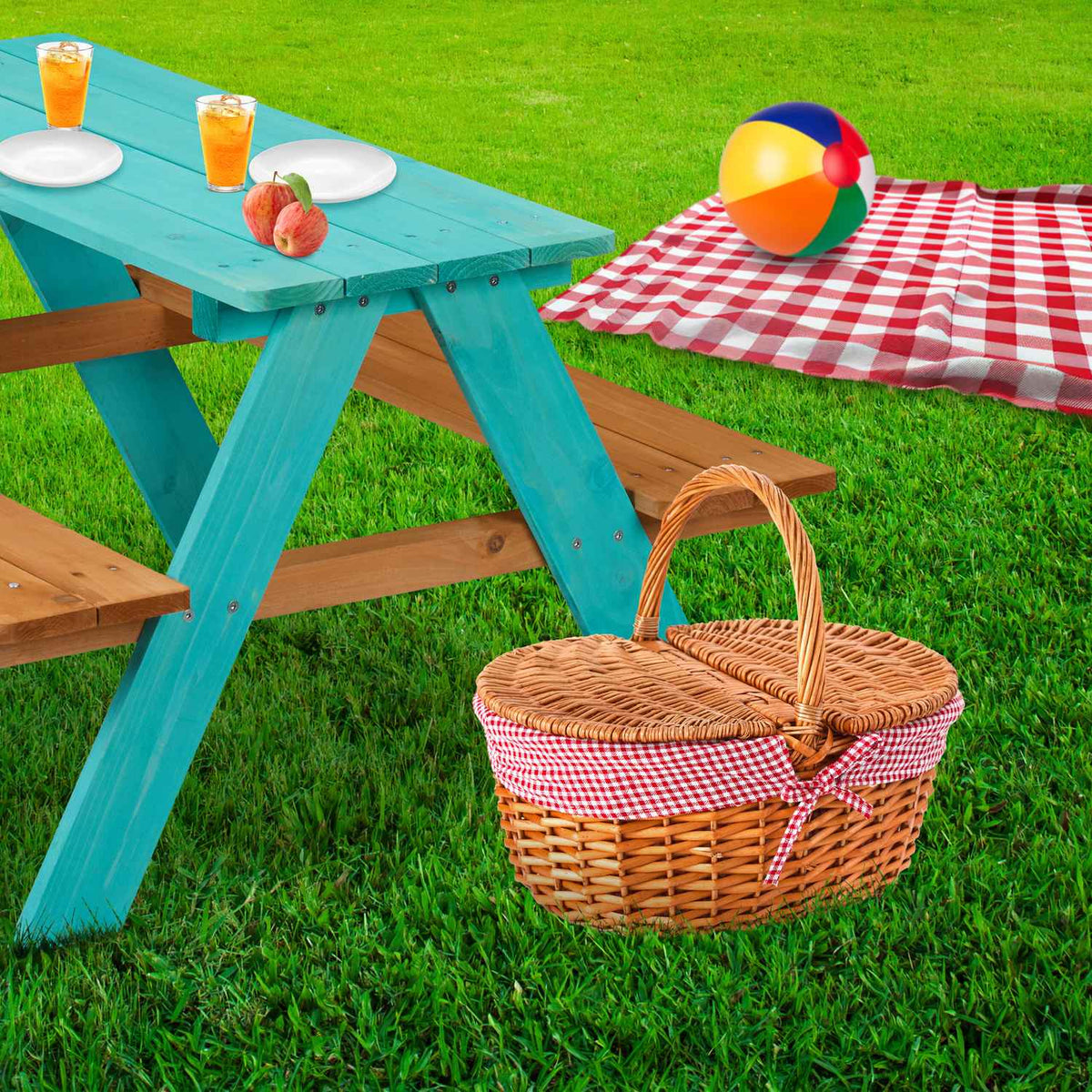 Picknickbord för barn med bänkar – furu