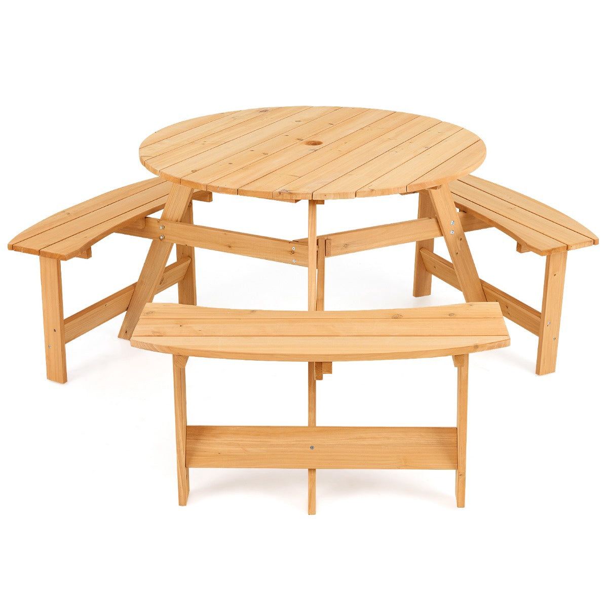 Picknickbord och bänk i trä för barn, paraplyhål
