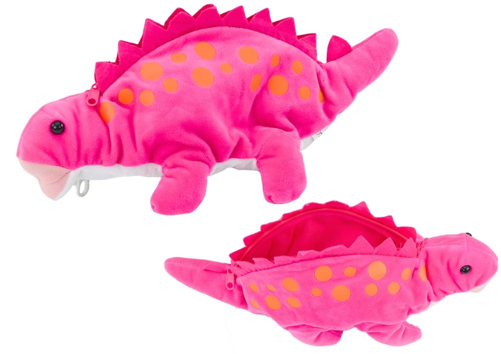 Pink Plush Dinosaur Pennfodral med hängsmyckeförvaring