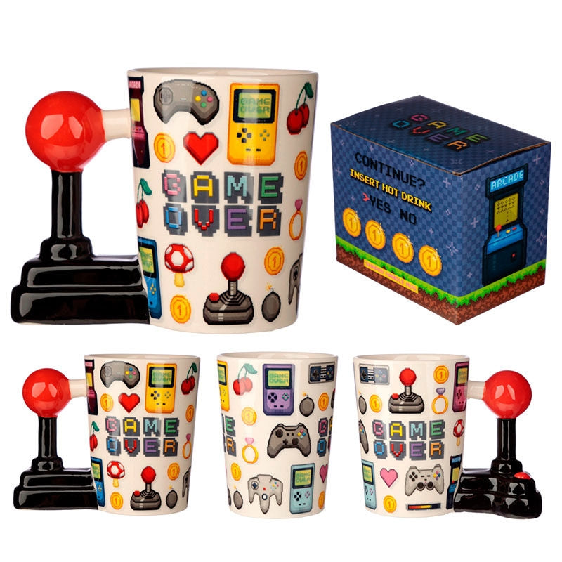 Pixel Handle Mug för spel, Joystick Design, 11 oz