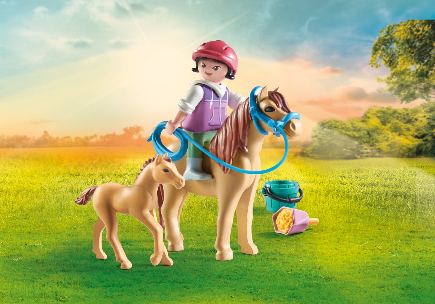 Playmobil hästar av vattenfallsbarn med ponny och föl  71498