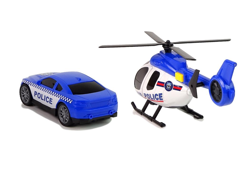 Police Car Transporter Kit med helikopter, lyde og lys