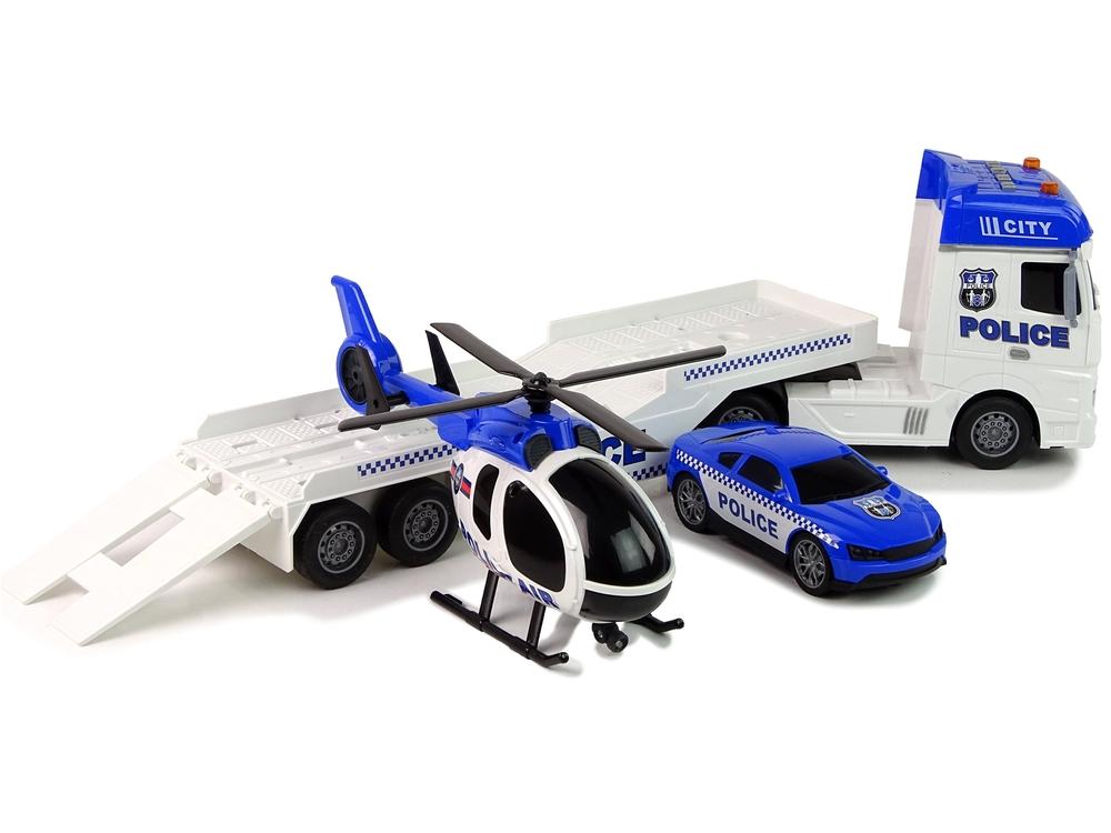 Police Car Transporter Kit med helikopter, lyde og lys