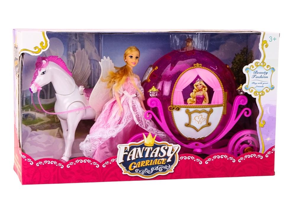 Prinsessevognssæt: Pink Pegasus, Doll &amp; Royal Ride