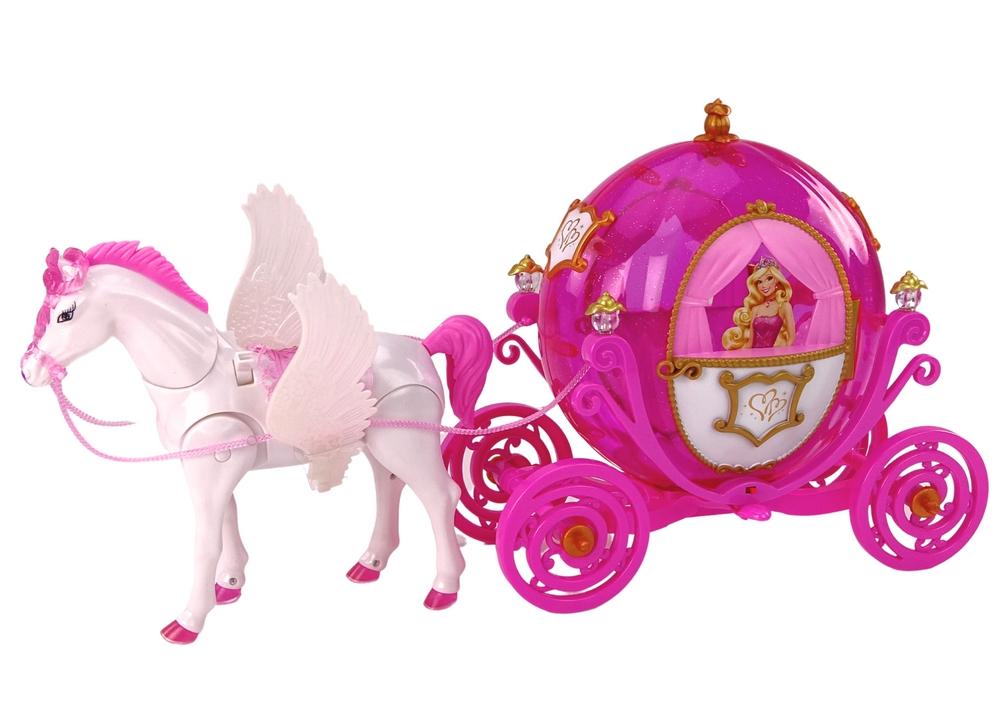 Prinsessevognssæt: Pink Pegasus, Doll &amp; Royal Ride