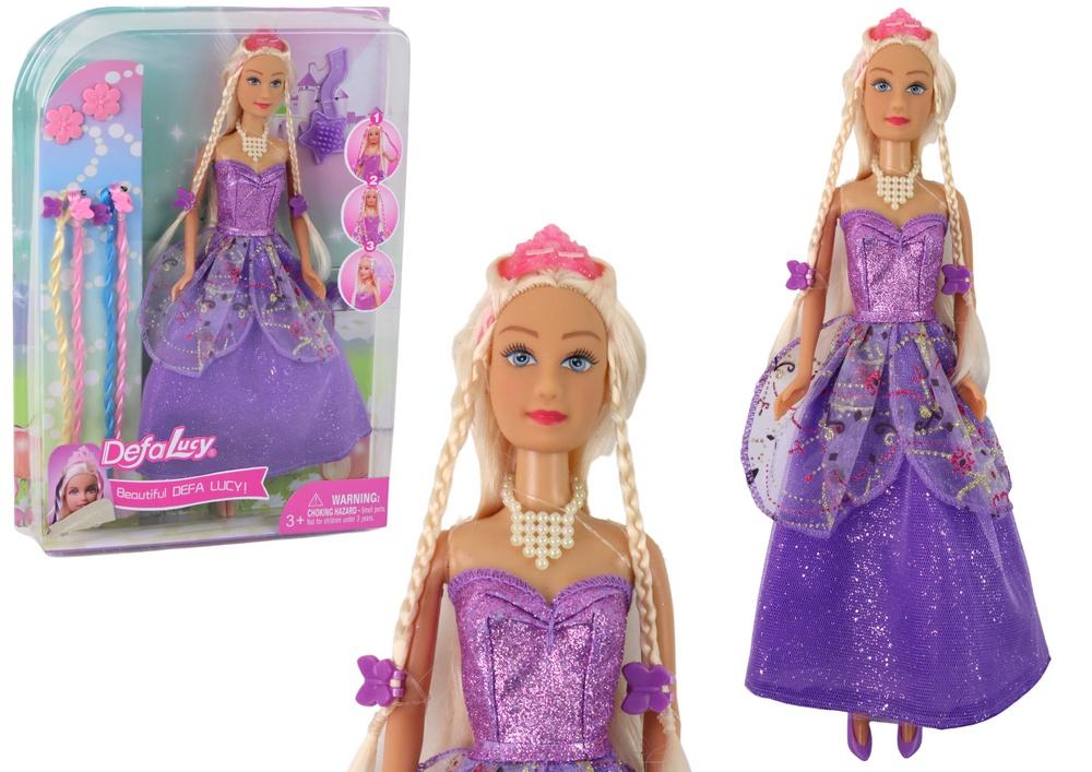 Princess Doll Set: Lila klänning & flätor förlängningar