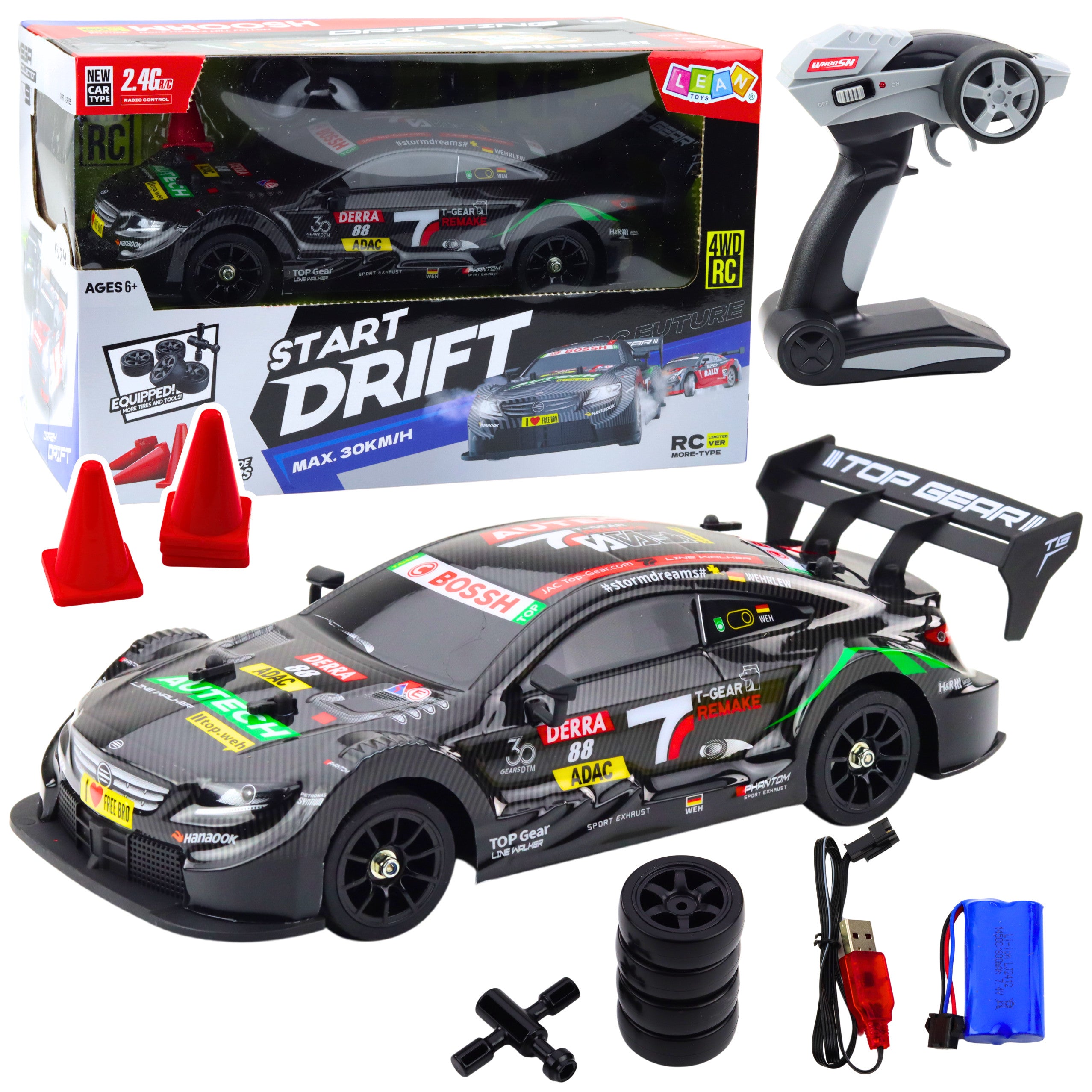 RC Drift Car, Black Carbon, 30km/h, skala 1:16