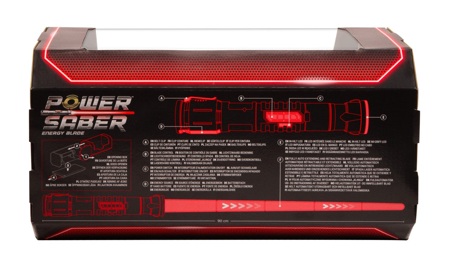 Röd ljussabel med ljud- och ljuseffekter