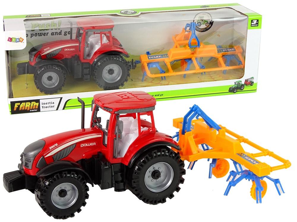 Red Tractor with Rake: Realistic Friction Drive Farm Fun