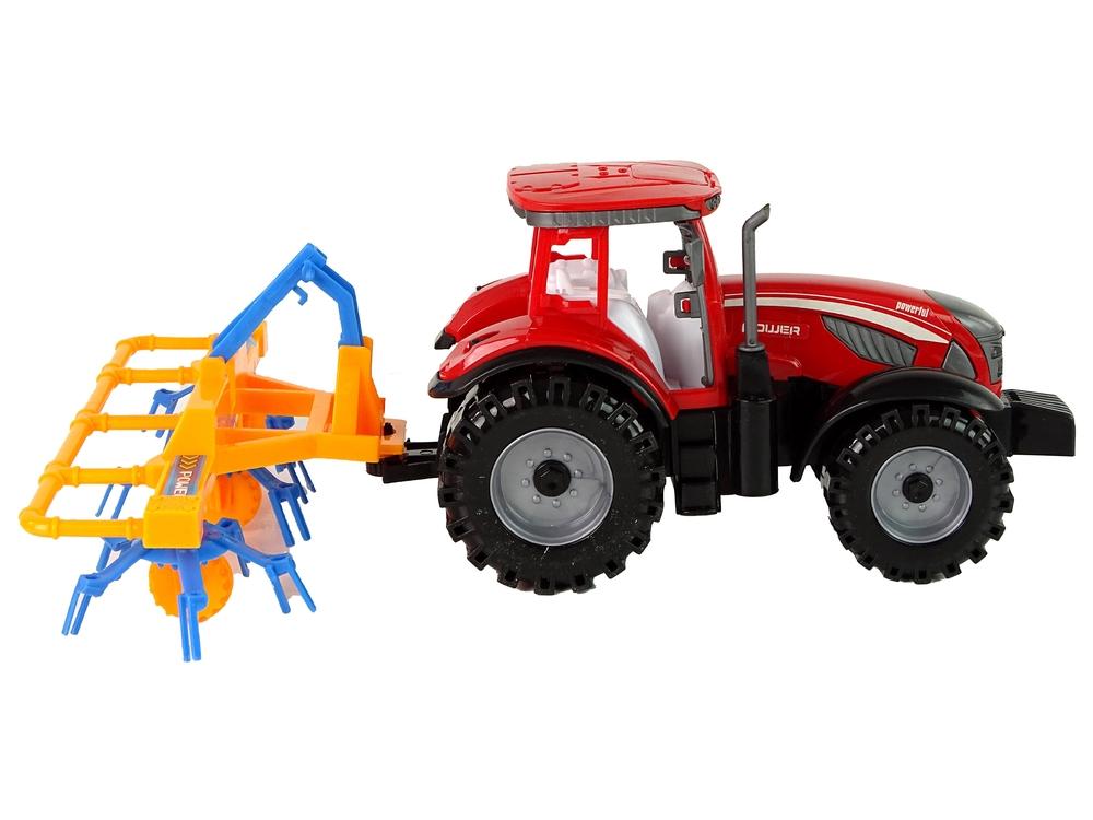 Red Tractor with Rake: Realistic Friction Drive Farm Fun