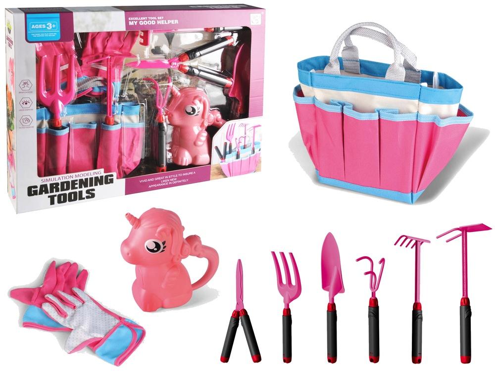 Pink Unicorn Garden Kit til børn: Værktøj, handsker, river og mere