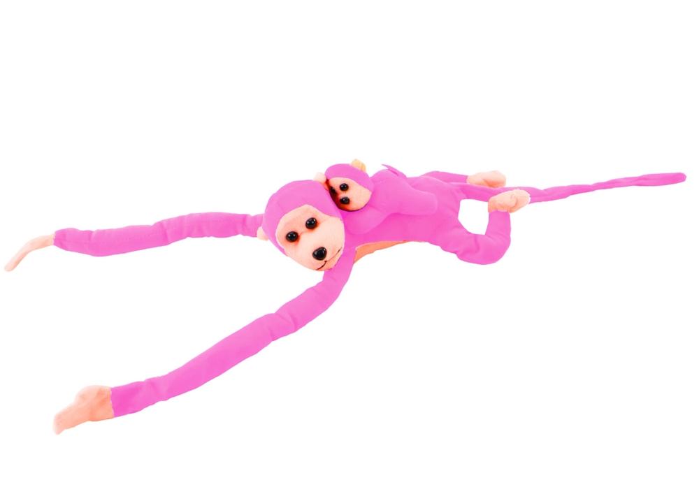 Pink plysabe med baby, 70 cm - Blød og krammelig maskot