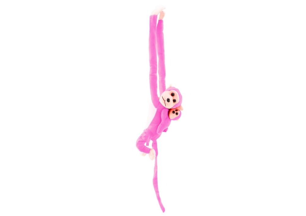 Pink plysabe med baby, 70 cm - Blød og krammelig maskot