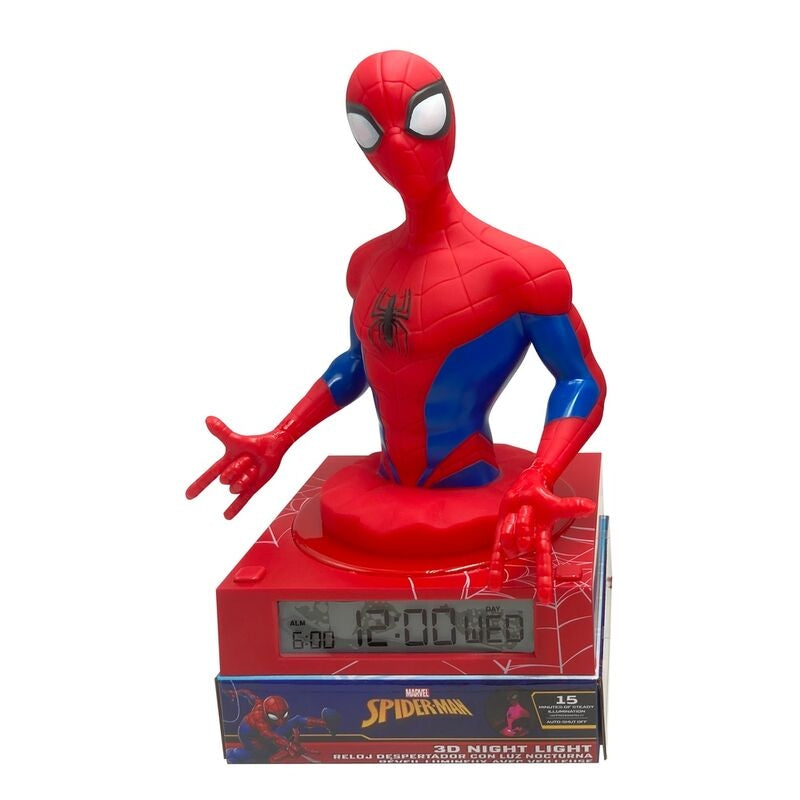 Spiderman 3D-lampa med väckarklocka och LED-ljus