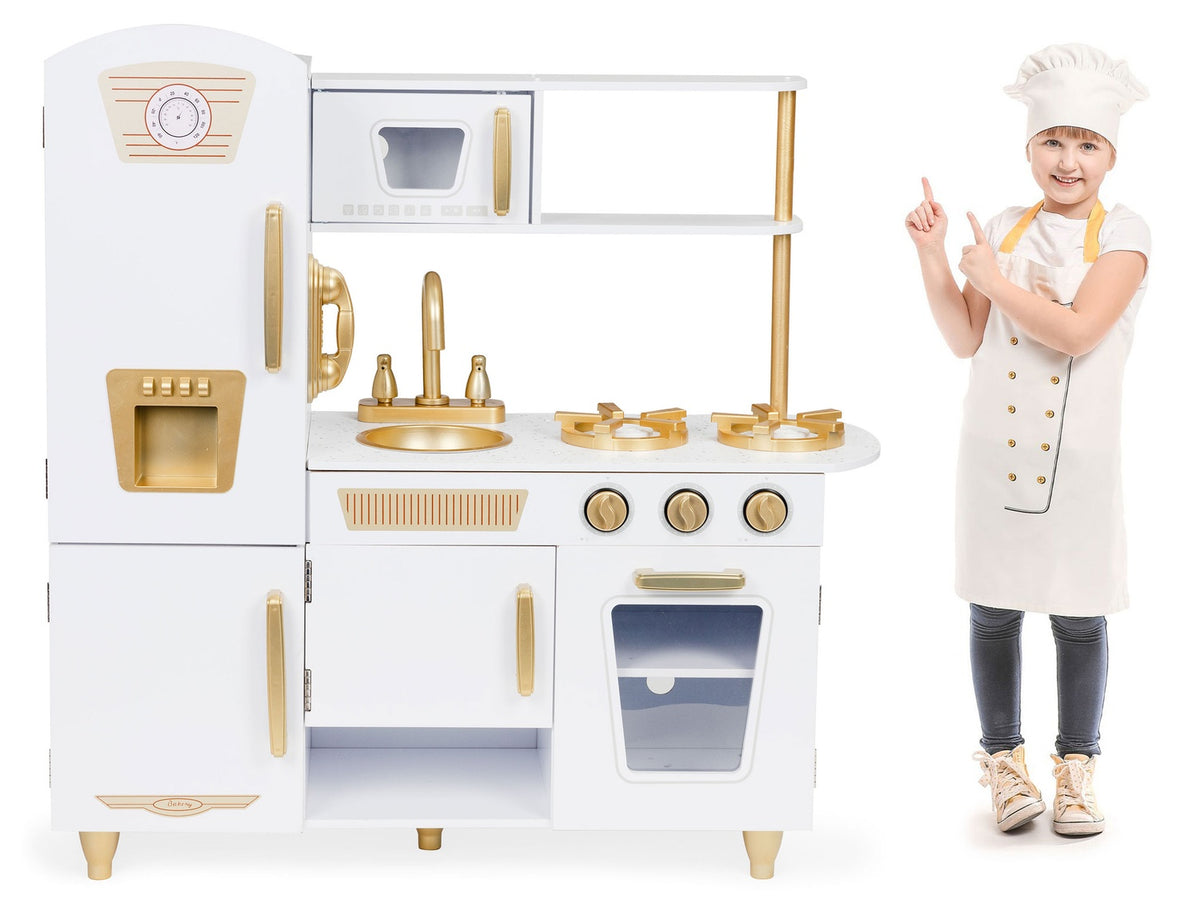 Stort lekkök i trä för barn, vitt och guld, ECOTOYS