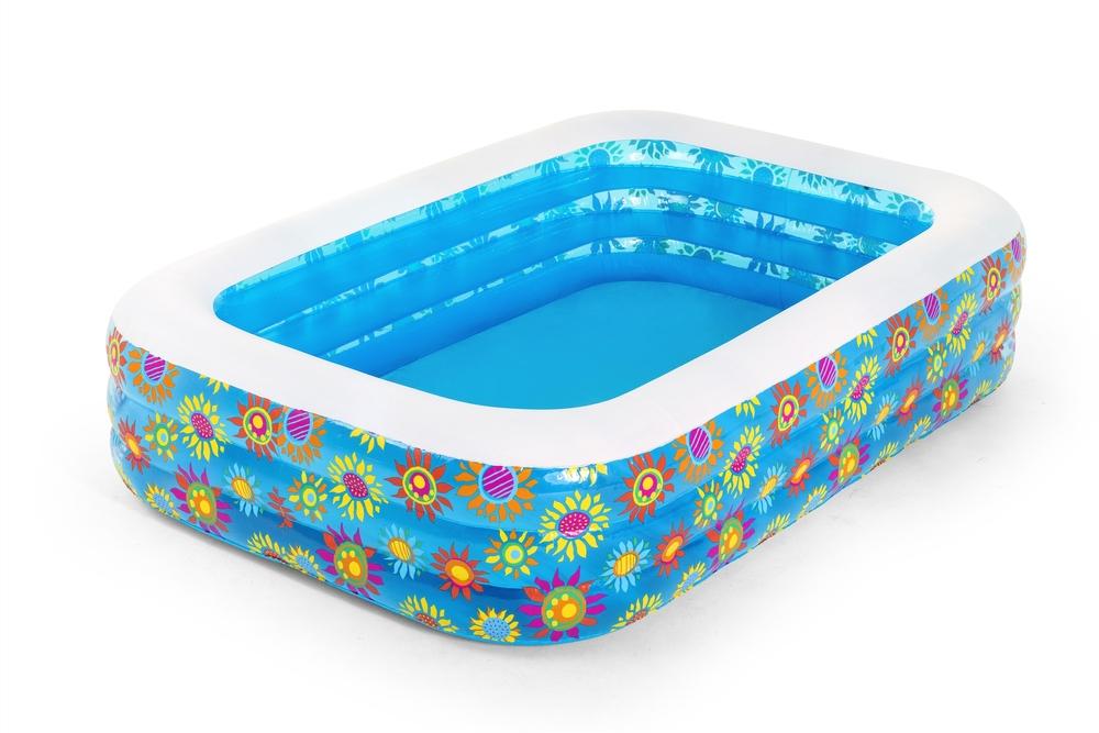 Stor oppustelig pool med blomster - 229x152x56 cm, 3 ringe