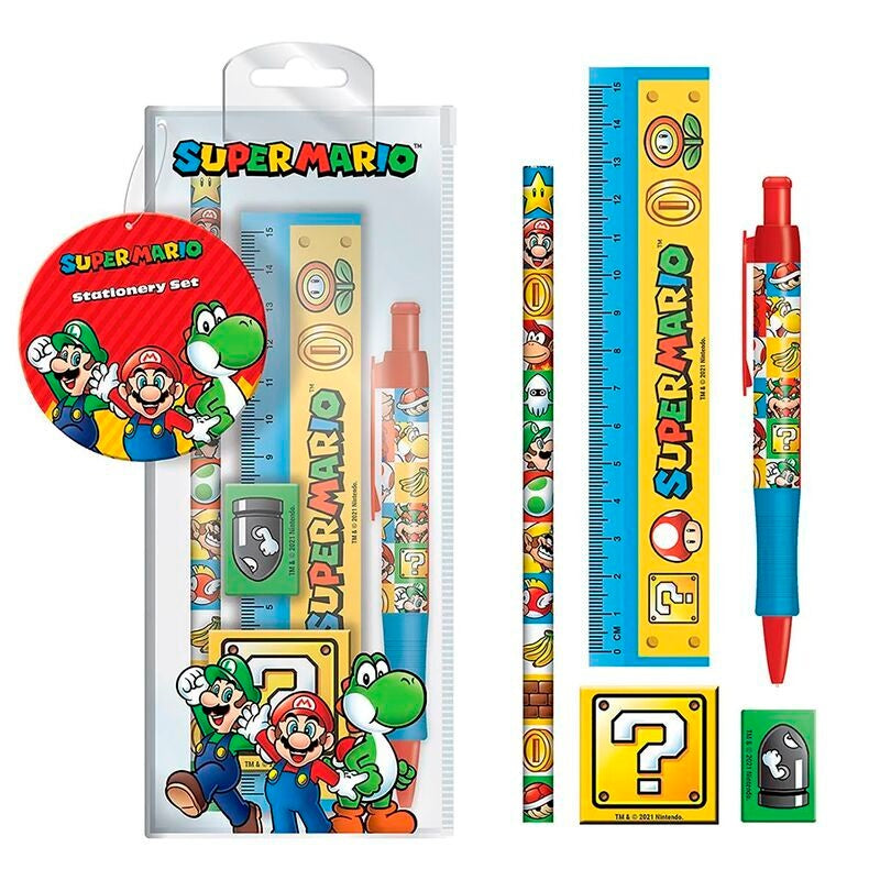 Super Mario Bros brevpappersset med anteckningsböcker, pennor, klistermärken