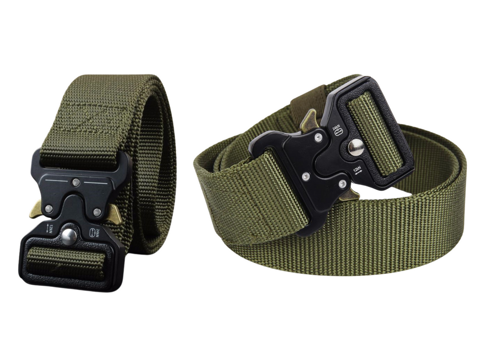 Taktisk militärbälte, svart duk, 120 x 3,8 cm