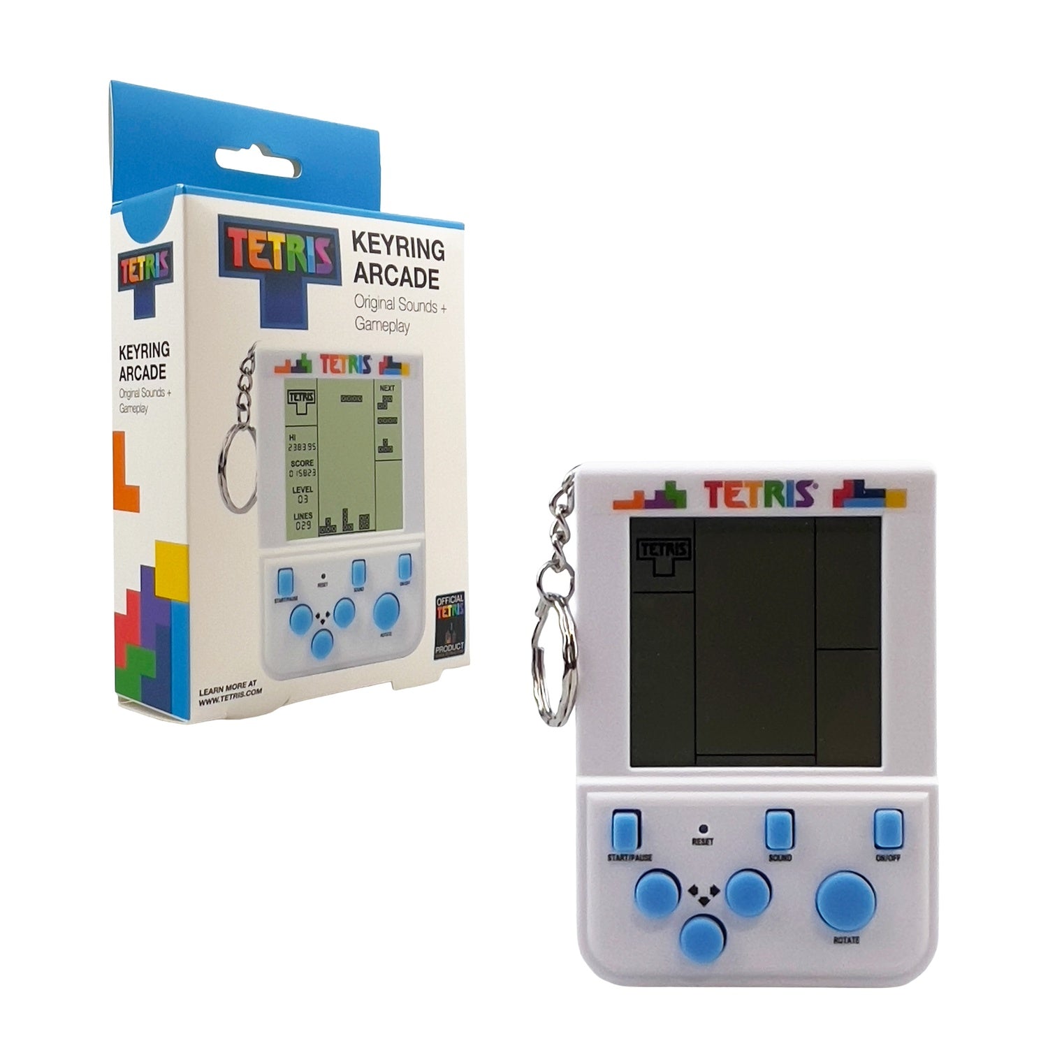 Tetris arkadnyckelring med originella nivåer och ljud