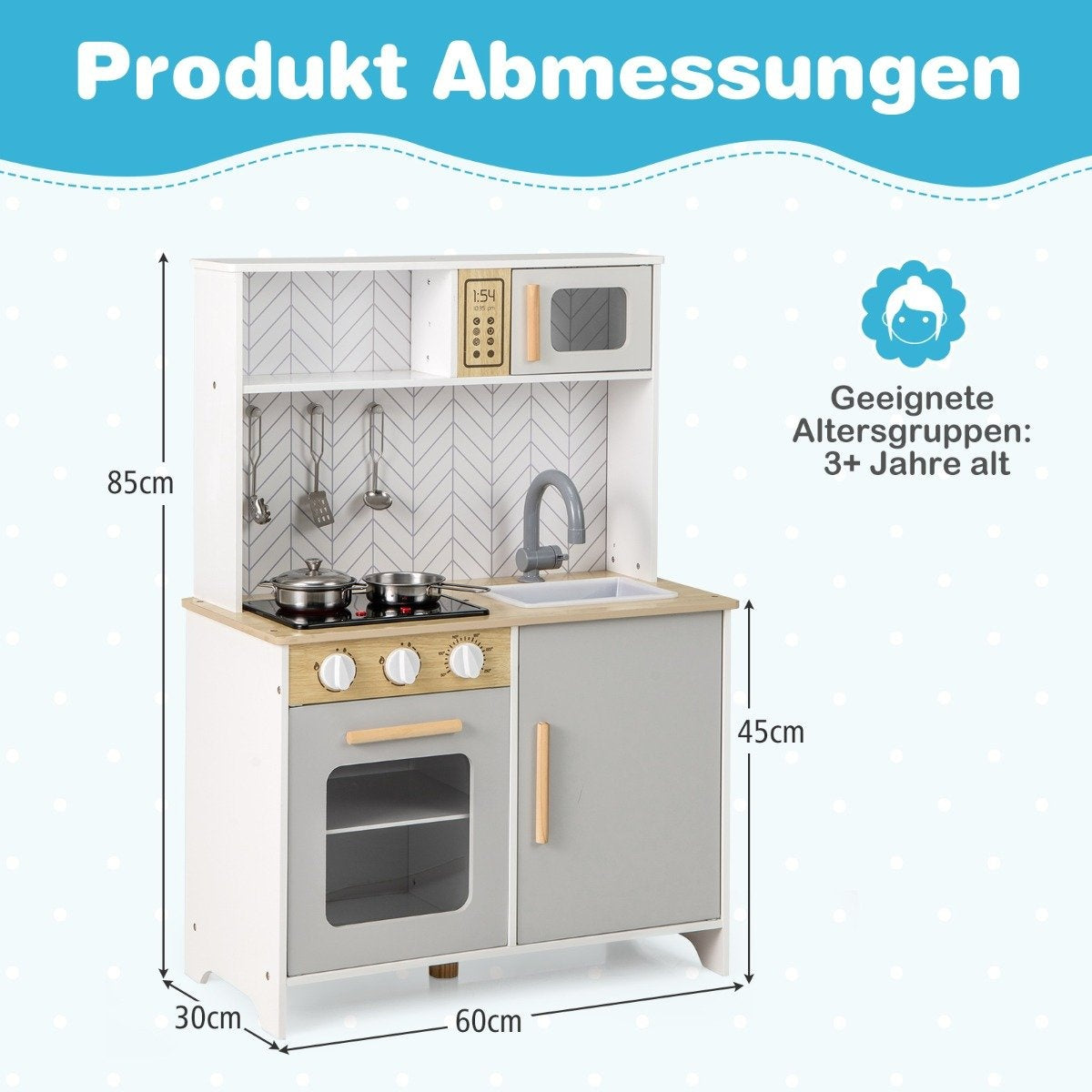 Trä barnkök med mikrovågsugn & spis & diskbänk & ugn lekkök barnkök vit