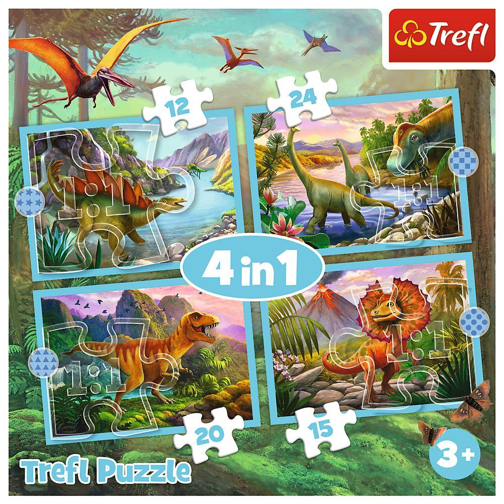 Trefl Puzzle Dinosaurs 4 i 1 sæt 12 15 20 24 stk.